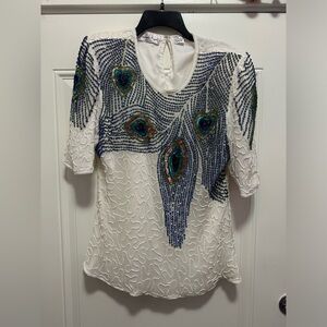 Laurence Kazar 1980s Peakcock Women’s Blouse 1X (fits like a SMALL OR XS)